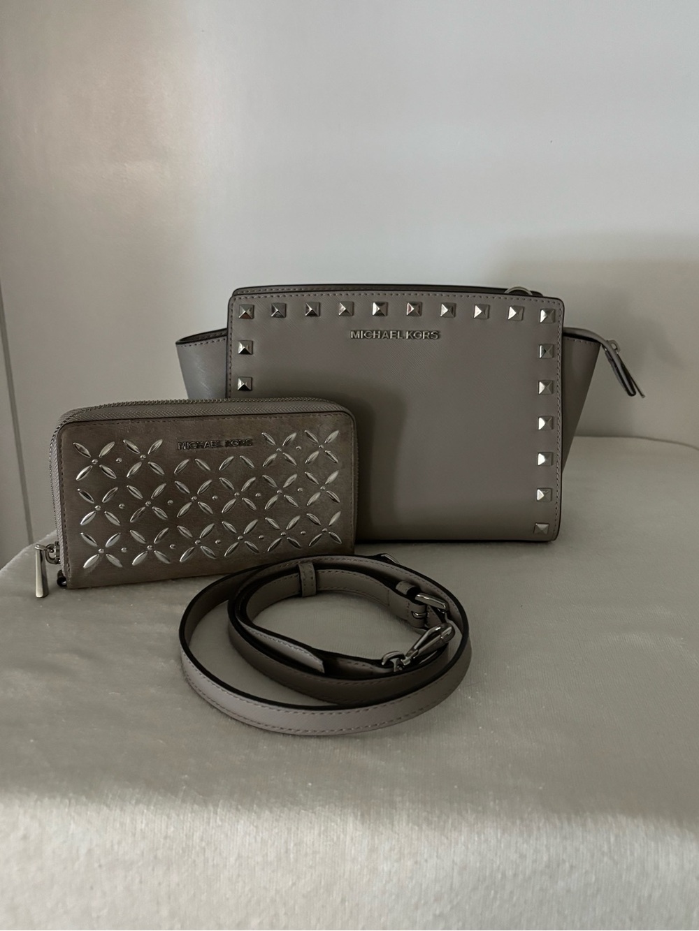 Michael Kors Gray gray Studded Leather Crossbody with Wallet